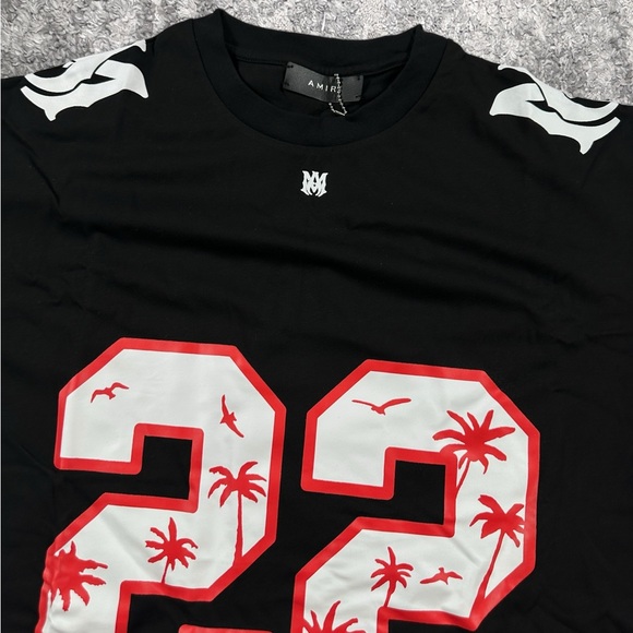 Amiri 22 Jersey Palm Tree Logo Red and Black Tee Mens Size Medium or Small - Picture 5 of 5